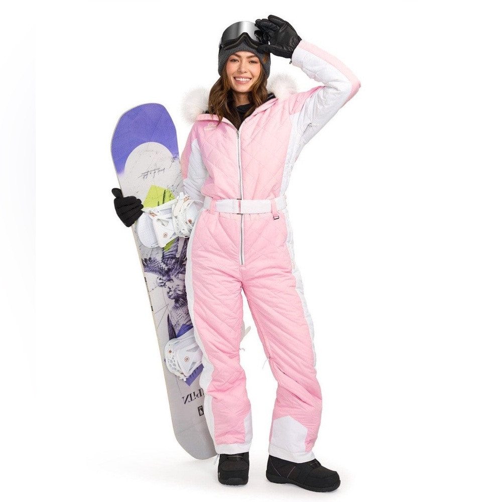 Tipsy Elves Pink and White Ski One-Piece Snow Suit